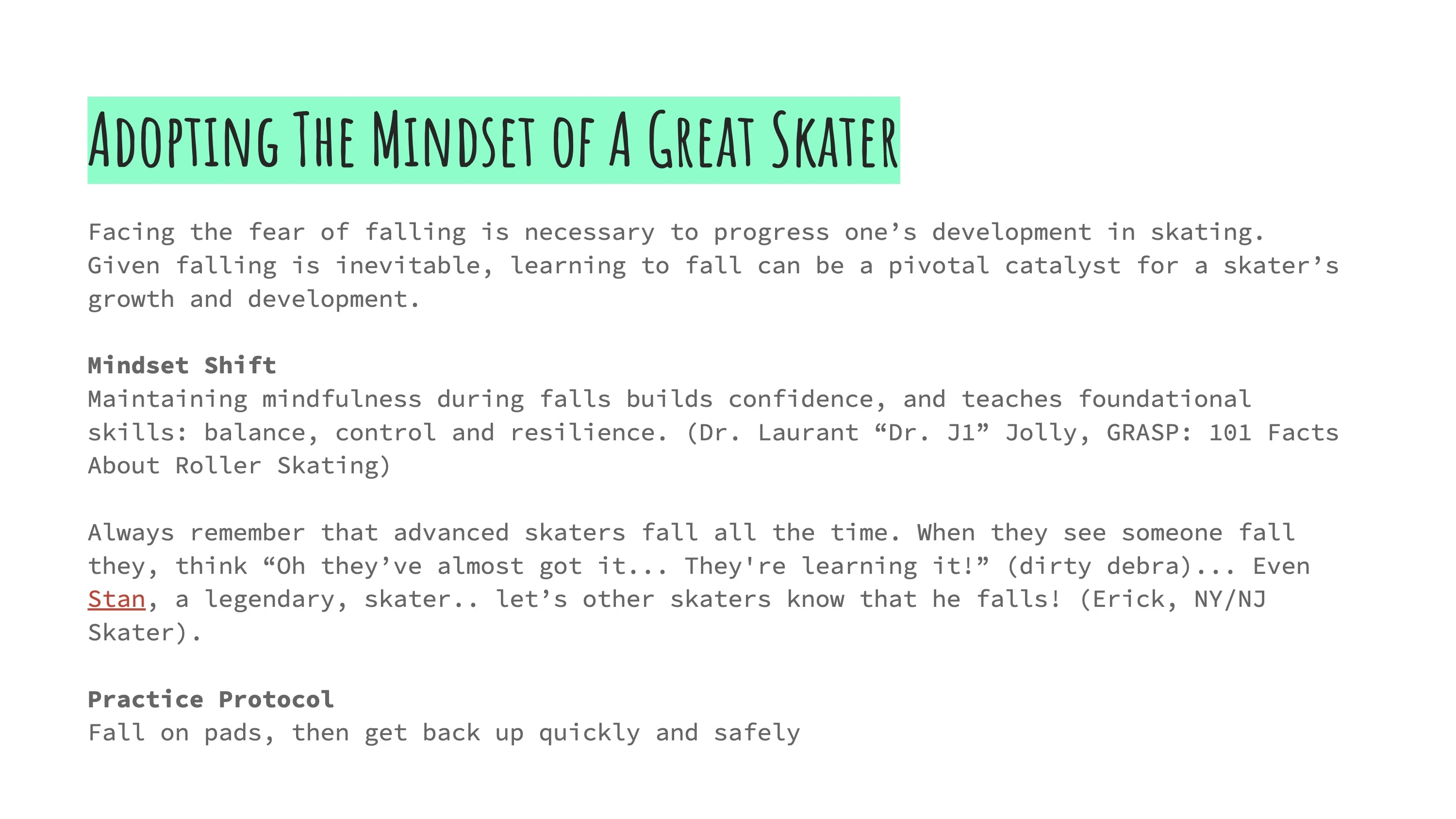 Adopting the mindset of a great skater — facing the fear of falling